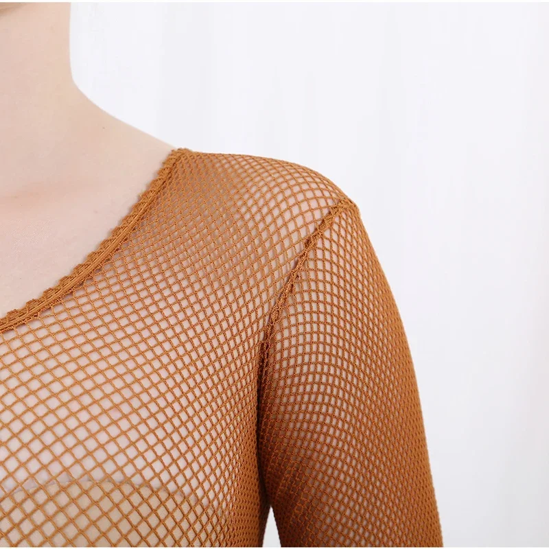 Bodystocking Fishnet - Latin Dance Ganzkörper-Overalls, Netzstrümpfe, professioneller Hartnetz-Tanz-Body,