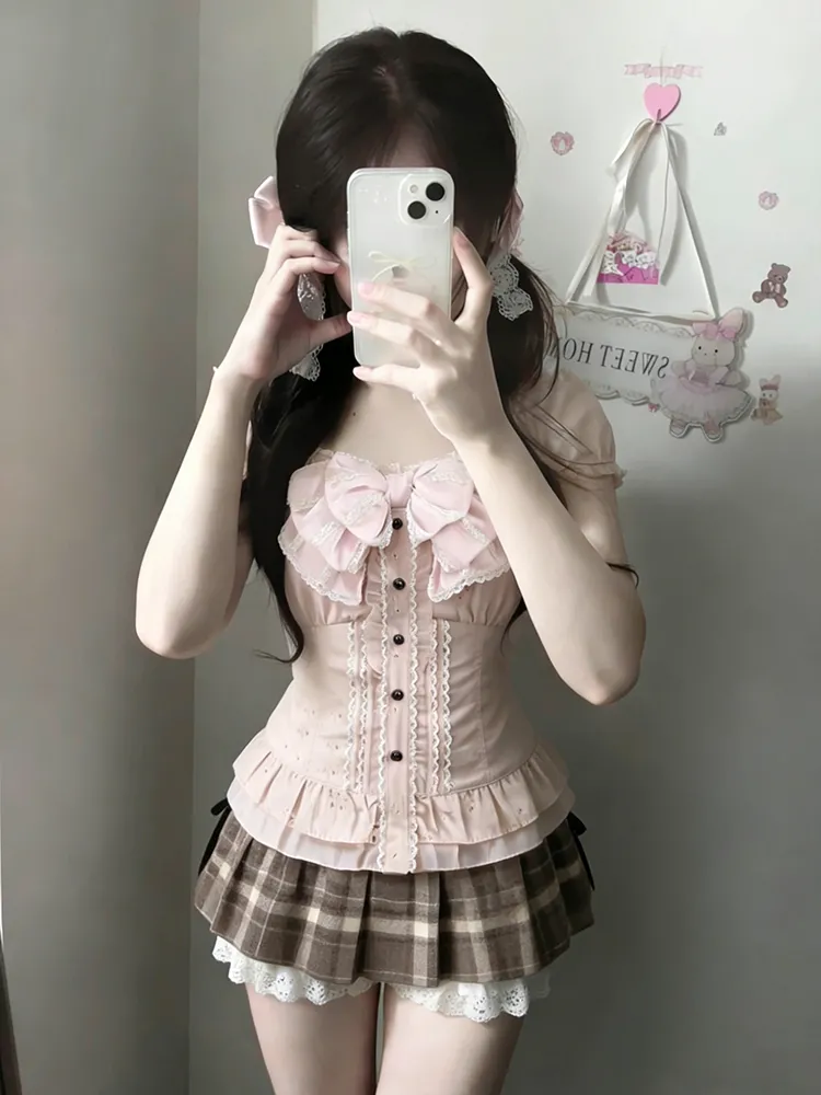 Cami Top Lace - Japanisches Süßes Dreiteiliges Set Damen Spitzen-Bluse