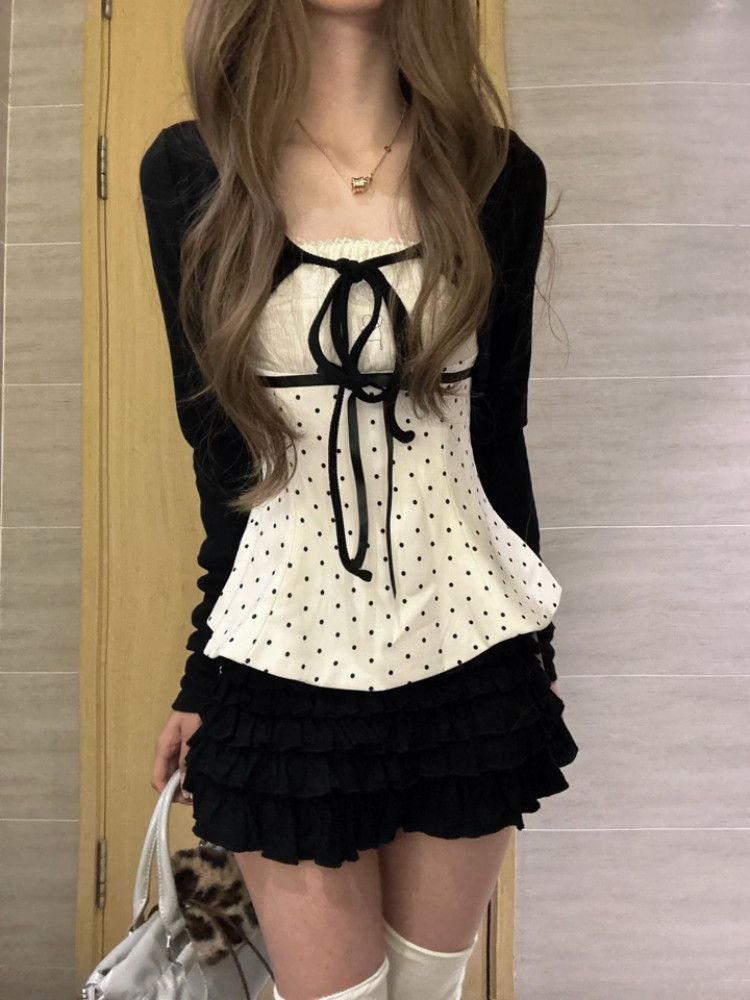 Koreanische Mode Polka Dots Sp – Cami Top Lace Bewertung und Preis